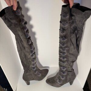 Faux Suede Over the Knee Boots with Pom detail Size 8.5
